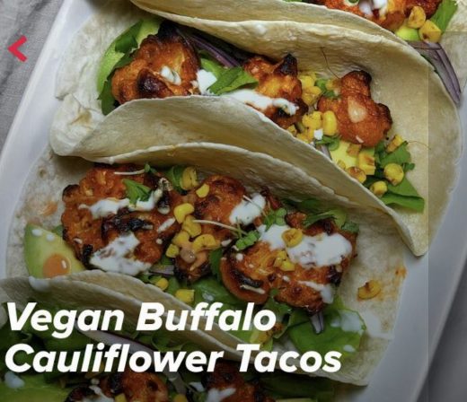 Buffalo and cauliflower tacos