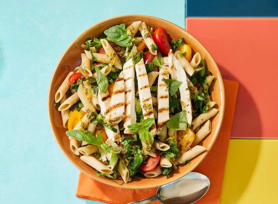 Pasta Salad with Grilled Chicken and Orange Dressing