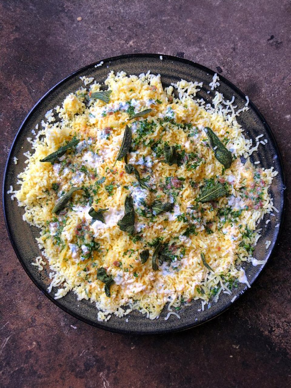 Riced potatoes with anchovy butter