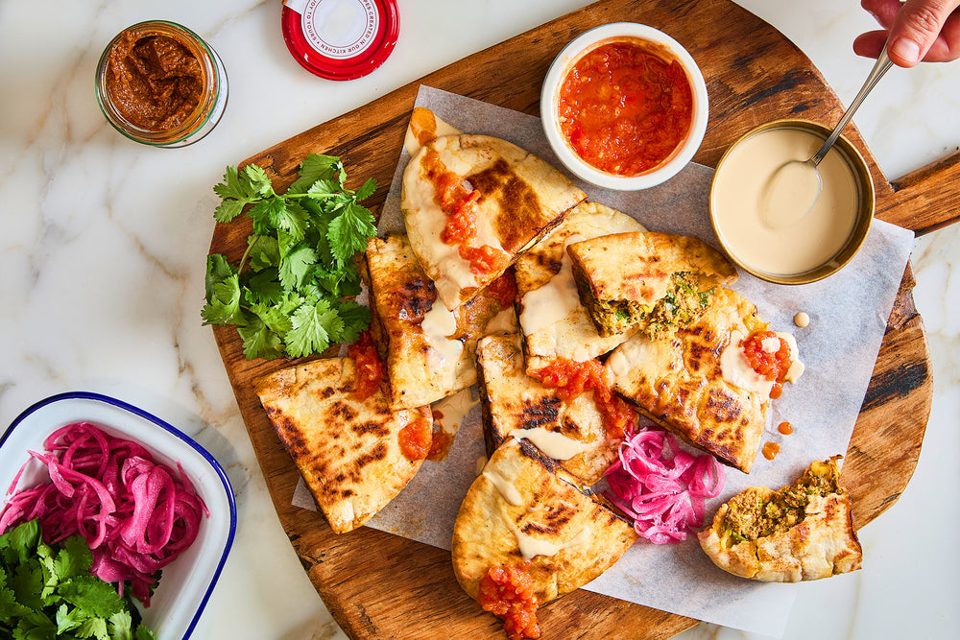 Shawarma Arayes with chilli and tomato dipping sauce