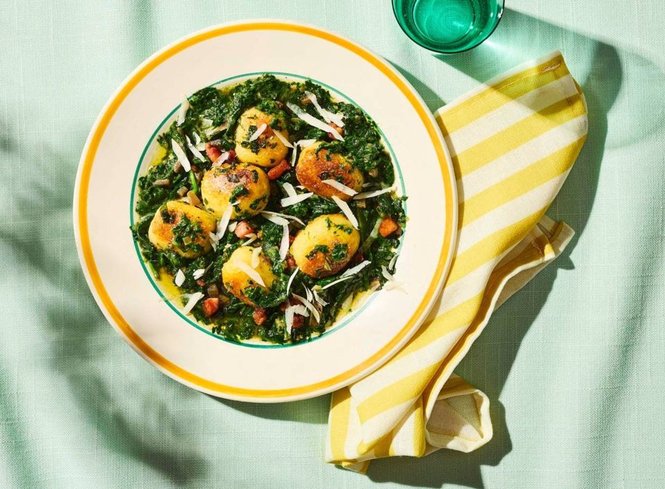 Stuffed Gnocchi with Braised Spinach and Butter Sauce