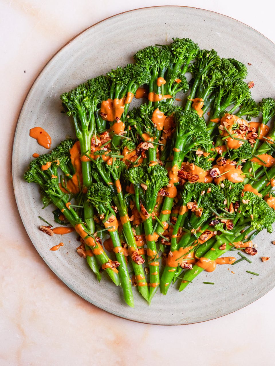 Tenderstem broccoli with peanut gochujang dressing