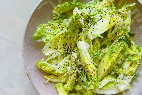 Green salad with preserved lemon dressing