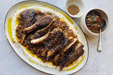 Grilled lamb chops with ezme, yoghurt and cumin salt