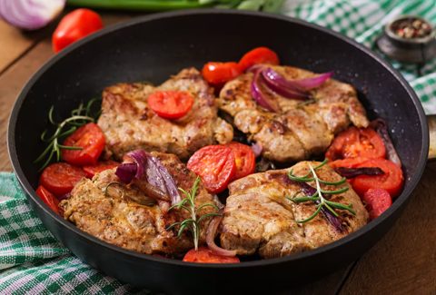 Juicy Pork Steak with Rosemary and Tomatoes