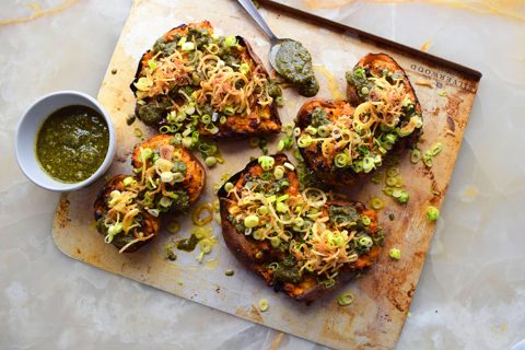 Twice baked feta potatoes with za'atar pesto